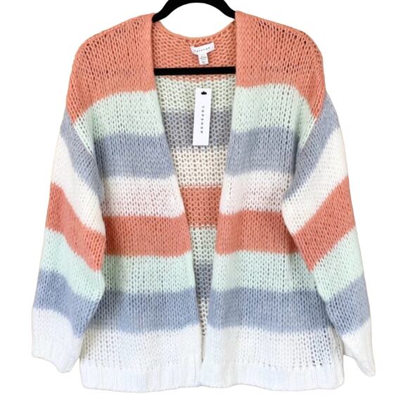 Topshop Loose Knit Stripe Cardigan, Small - Picture 2 of 5